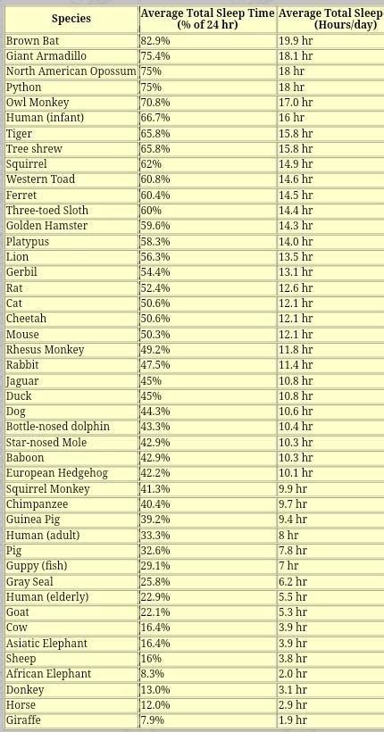 how many hours do the following animals sleep per day 1. Giraffe 2 ...