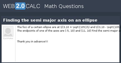 View question - Finding the semi major axis on an ellipse