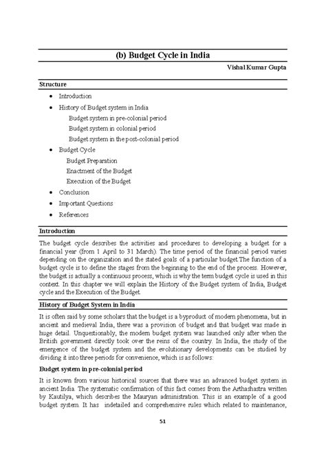 Budget Cycle in India - ....... - (b) Budget Cycle in India Vishal ...