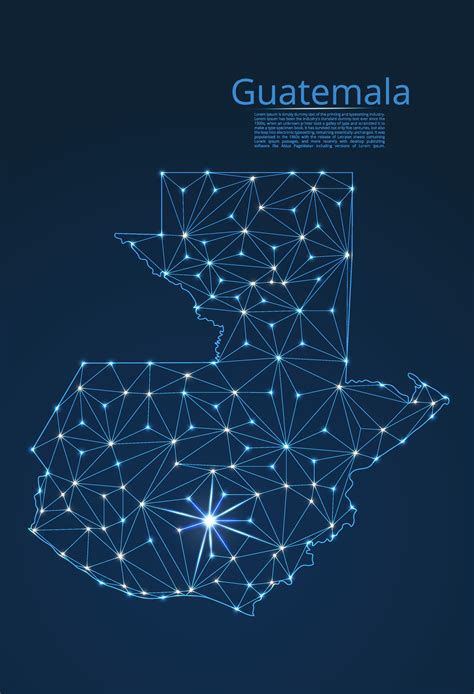 Guatemala communication network map. low poly image of a global map with lights in the form of ...