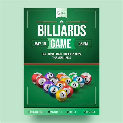 Vertical poster template for billiards club and pool game | Free Vector