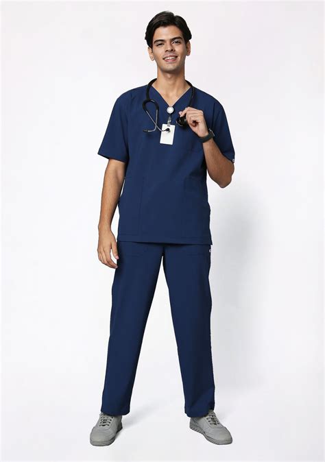 Men's 4-Way Stretch Anti-Wrinkle Scrub Top | Knya Ecoflex (Navy Blue)