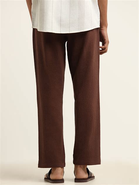 Buy ETA Brown Self-Patterned Cotton Slim Fit Chinos from Westside