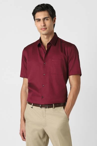 Peter England Formal Shirts, Men Maroon Nuvo Fit Half Sleeves Formal ...