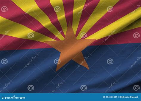 Arizona US State Flag with Big Folds Waving Close Up Under the Studio ...