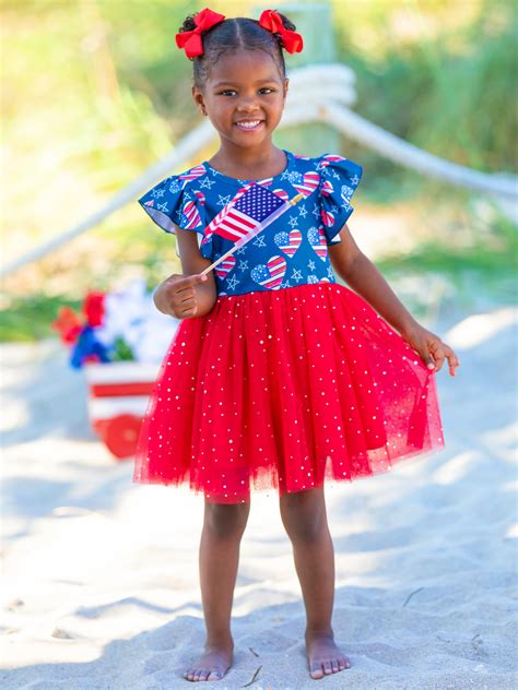 Girls 4th Of July Dresses | US Flag Heart Sequin Sparkle Tutu Dress ...