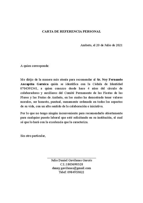 Carta De Referencia Personal