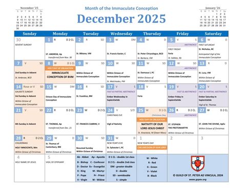 Roman Catholic Calendar 2025 With Holidays - UK Printable Hub