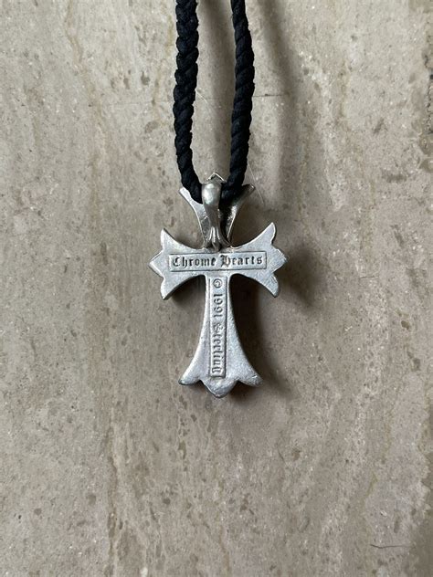 Chrome Hearts Large Cross Pendant and Leather Braid Necklace | Grailed