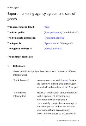 Export Marketing Agency Agreement: Sale of Goods; Agent Stocks and Delivers