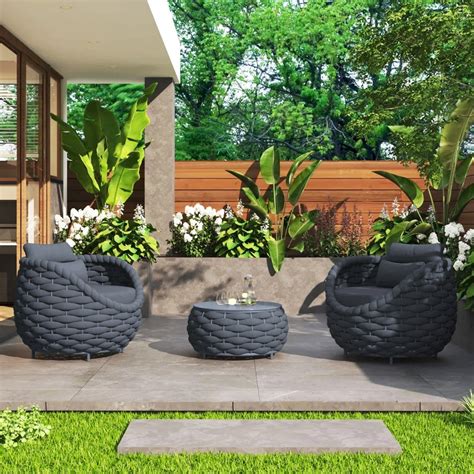 Bird’s Nest Shape 3-Piece Hand-Woven Rope Patio Set – Devoko