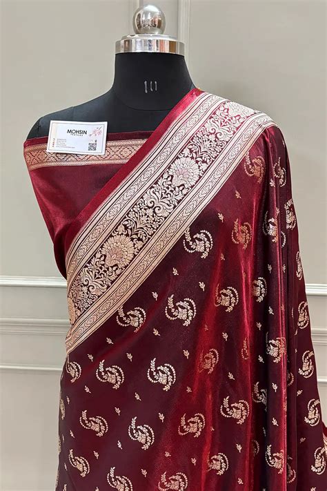 Maroon Galaxy Buti Satin Silk Banarasi Saree – Mohsin Textiles