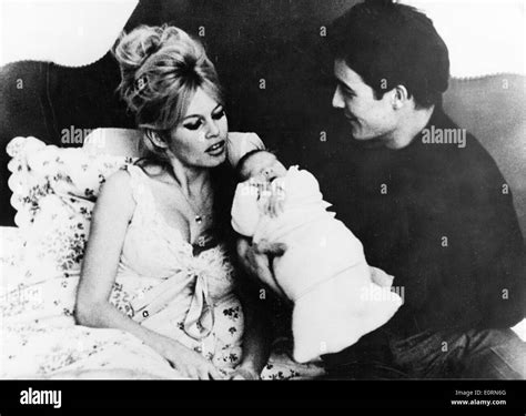 Brigitte Bardot with her husband Jacques Charrier and newborn son ...
