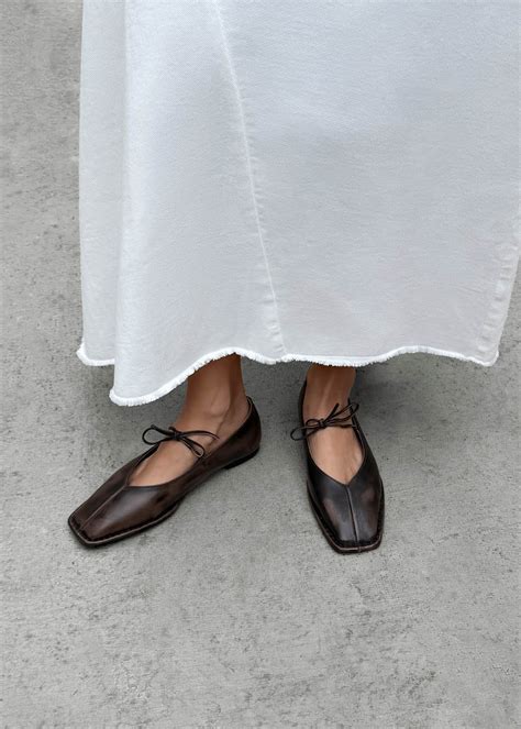 Sway Vintage Effect Brown Leather Ballet Flats | ALOHAS