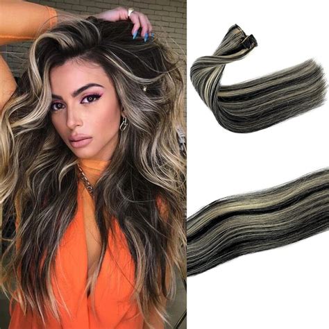 Amazon.com : Hair Extensions Clip in Human Hair,22inch Balayage Blonde ...