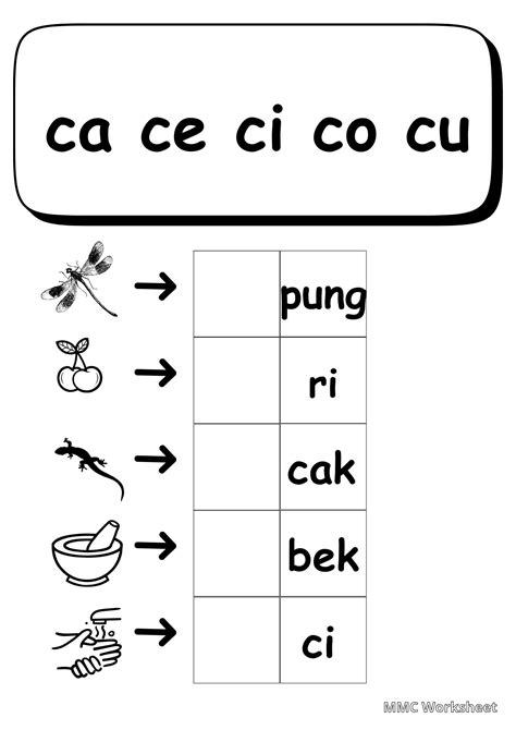ca ce ci co cu worksheet | Materi membaca dan menulis, Pengenalan huruf ...