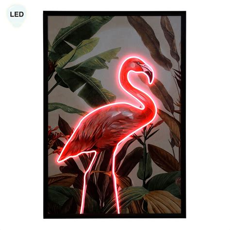 Pink Flamingo LED Lighted Tropical Canvas Framed Wall Art