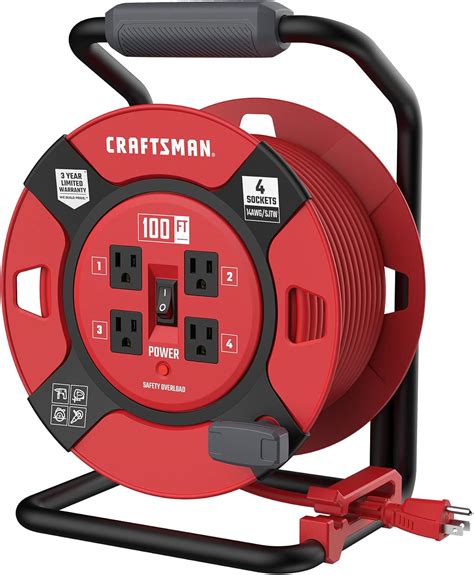 CRAFTSMAN 100 Ft. Retractable Extension Cord Reel With 4 Outlets ...