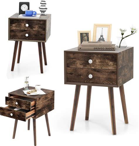 Table de Chevet avec 2 Tiroirs, Table d'Appoint en Bois et MDF avec ...