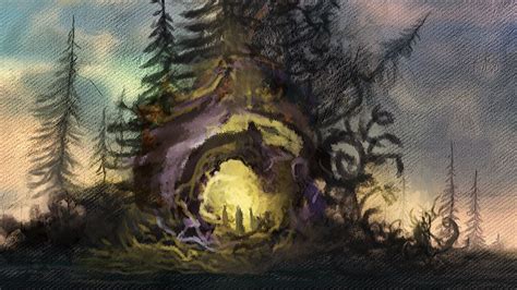 Wallpaper trees, cave, portal, silhouettes, canvas, art hd, picture, image