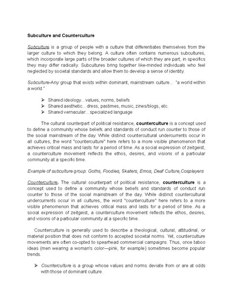 Subculture and Counterculture - Subculture and Counterculture ...