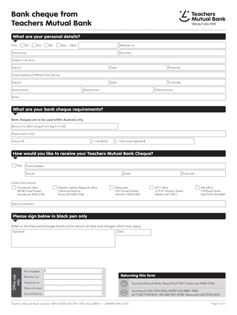 Fillable Online Bank cheque from Teachers Mutual Bank Fax Email Print ...