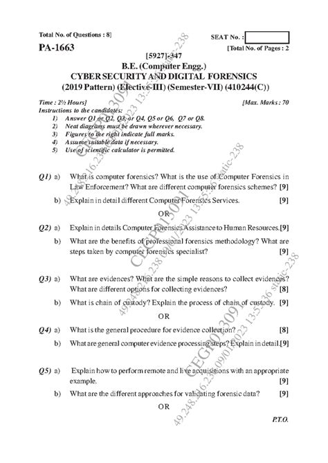 CSDF-END - Cyber Security & Digital Forensics Question Paper 2019 - Studocu