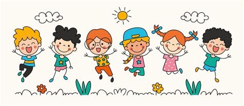 Enfants de dessin animé drôle dessinés à la main | Vecteur Premium