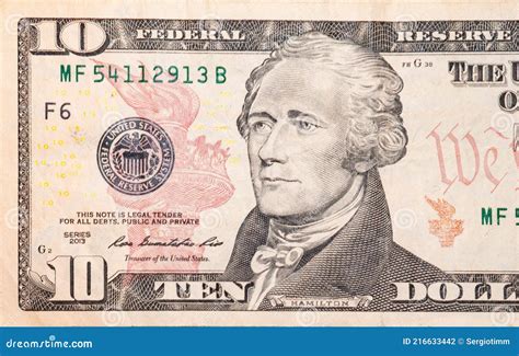 Primer Plano Billetes De 10 Dólares Estadounidenses Anverso Billete De ...