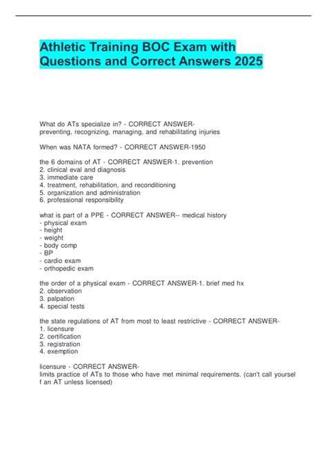 Athletic Training BOC Exam with Questions and Correct Answers 2025 ...
