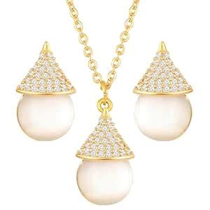 Buy Peora Gold Plated Cat Eye Style Pendant Chain Necklace & Stud ...