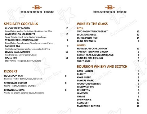 Menu at Branding Iron restaurant, Alta