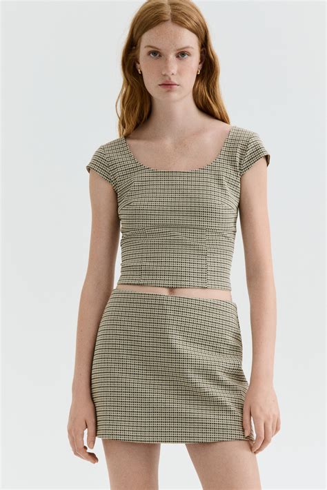 Jersey skort - Beige/Dogtooth pattern - Ladies | H&M IN