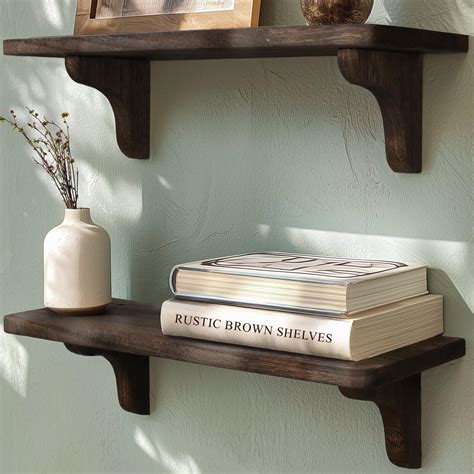 Real Wood Rustic Brown Floating Shelves - 17 inch (3 Pack) - Easy to ...