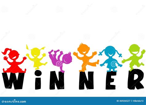 Illustration with Word WINNER and Happy Children Silhouettes Stock ...