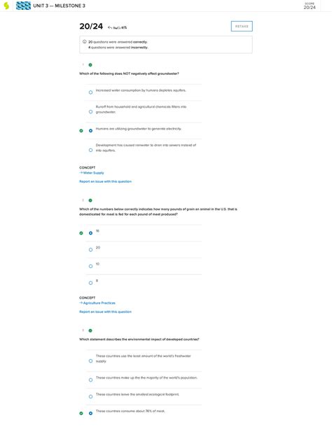 Milestone 3-20 out of 24 correct - 1 CONCEPT → Water Supply 2 CONCEPT → ...
