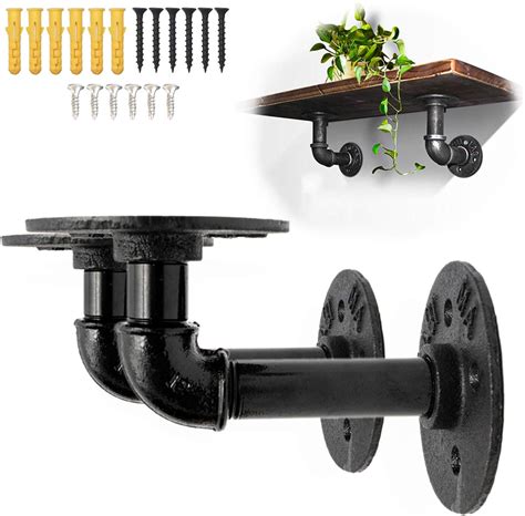 Buy 2PCS Shelf Brackets Shelving Bracket Industrial DIY Black L Pipe ...