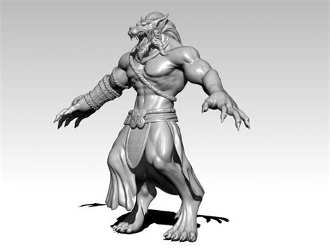 木雕塑狼人-3D打印模型下载-3D工场 3Dworks.cn