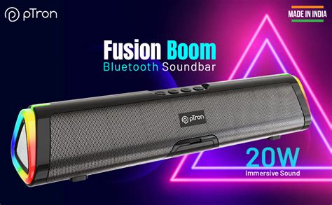 pTron Fusion Boom 20W Bluetooth Soundbar Speaker, Immersive Sound, RGB ...