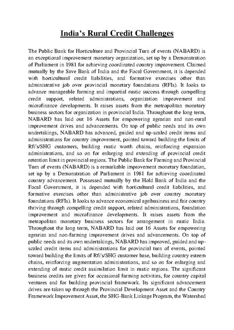 India's Rural Credit Challenges: A Study on NABARD's Role and Issues ...