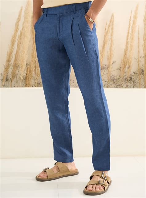 Buy Dusk Blue Linen Pants | Casual Blue Chambrays Pants for Men Online ...