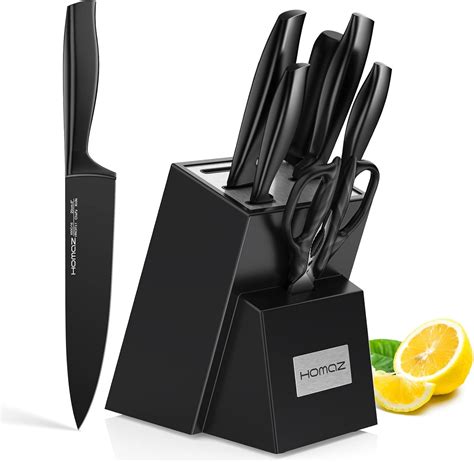Homaz life Knife Set with Block, Kitchen Knife Sets 8 Piece with Sharpener, Kitchen Knives for ...