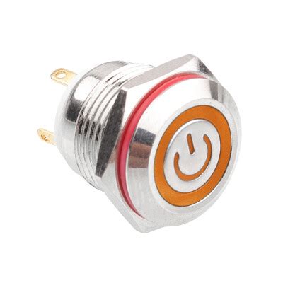 16H-P1-EC 16mm Flat Momentary Illuminated Power Metal Button - Yellow ...