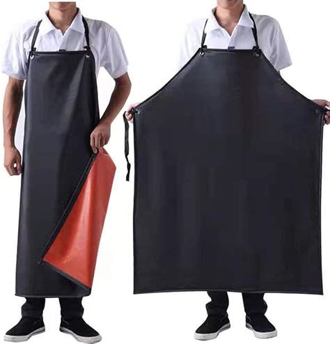 Waterproof Rubber Vinyl Apron Black - 43Hx29W Inch Adjustable Long ...