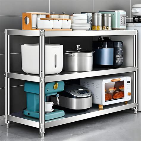 Modern Stainless Steel Bakers Rack with Microwave Shelf & Adjustable ...