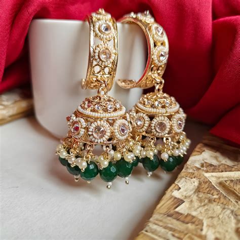 Amrina Premium Bali Jhumka Earrings - Green – The Shopping Tree