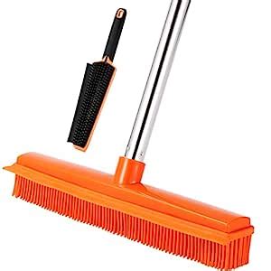 Rubber Broom for Pet Hair Removal with 57" Long Handle,Carpet Rake for ...