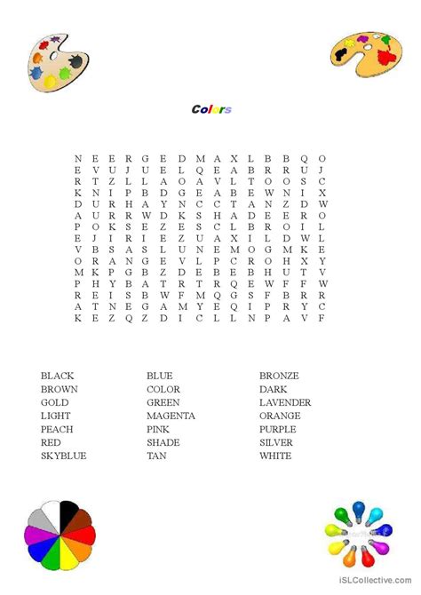 Colors Word Search: Français FLE fiches pedagogiques pdf & doc