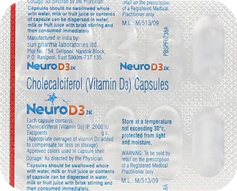Neuro D3 2000 IU Capsule (10): Uses, Side Effects, Price & Dosage ...
