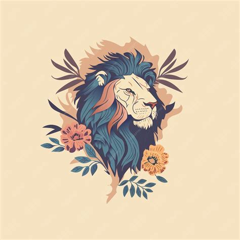 Premium Vector | Floral lion head illustration with brown background